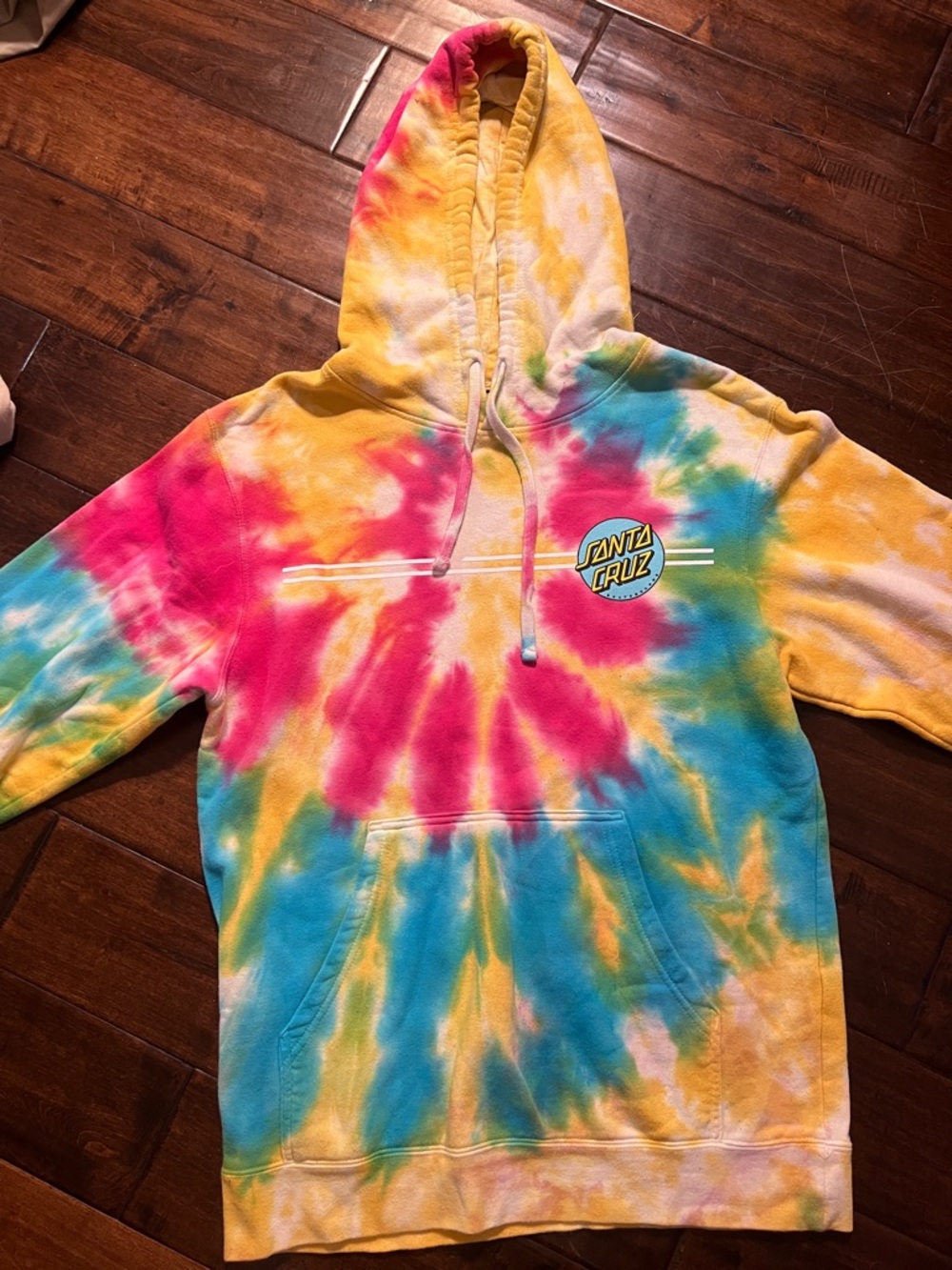 Santa Cruz Tie Dye Hoodie Rainbow Skateboards Pullover Size M